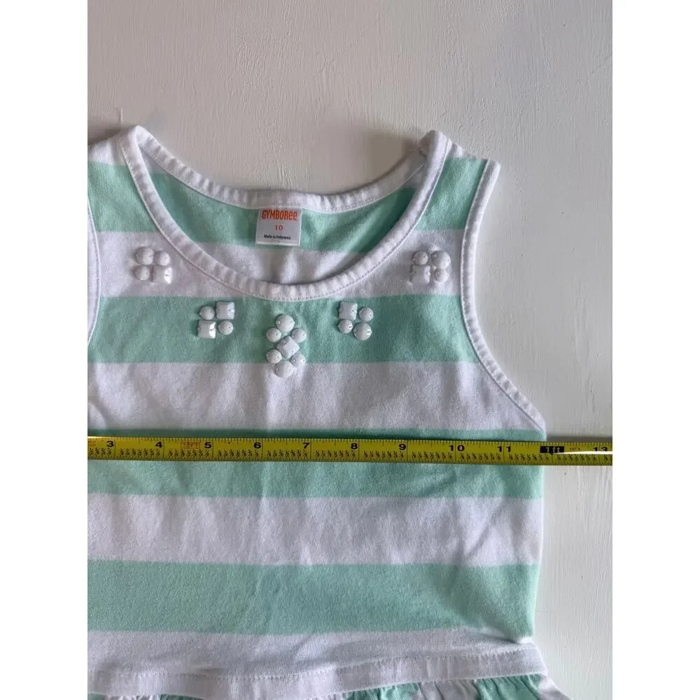 Gymboree Girls Size 10 Mint Green White Striped Chevron Hi-Low Dress Fruit Punch